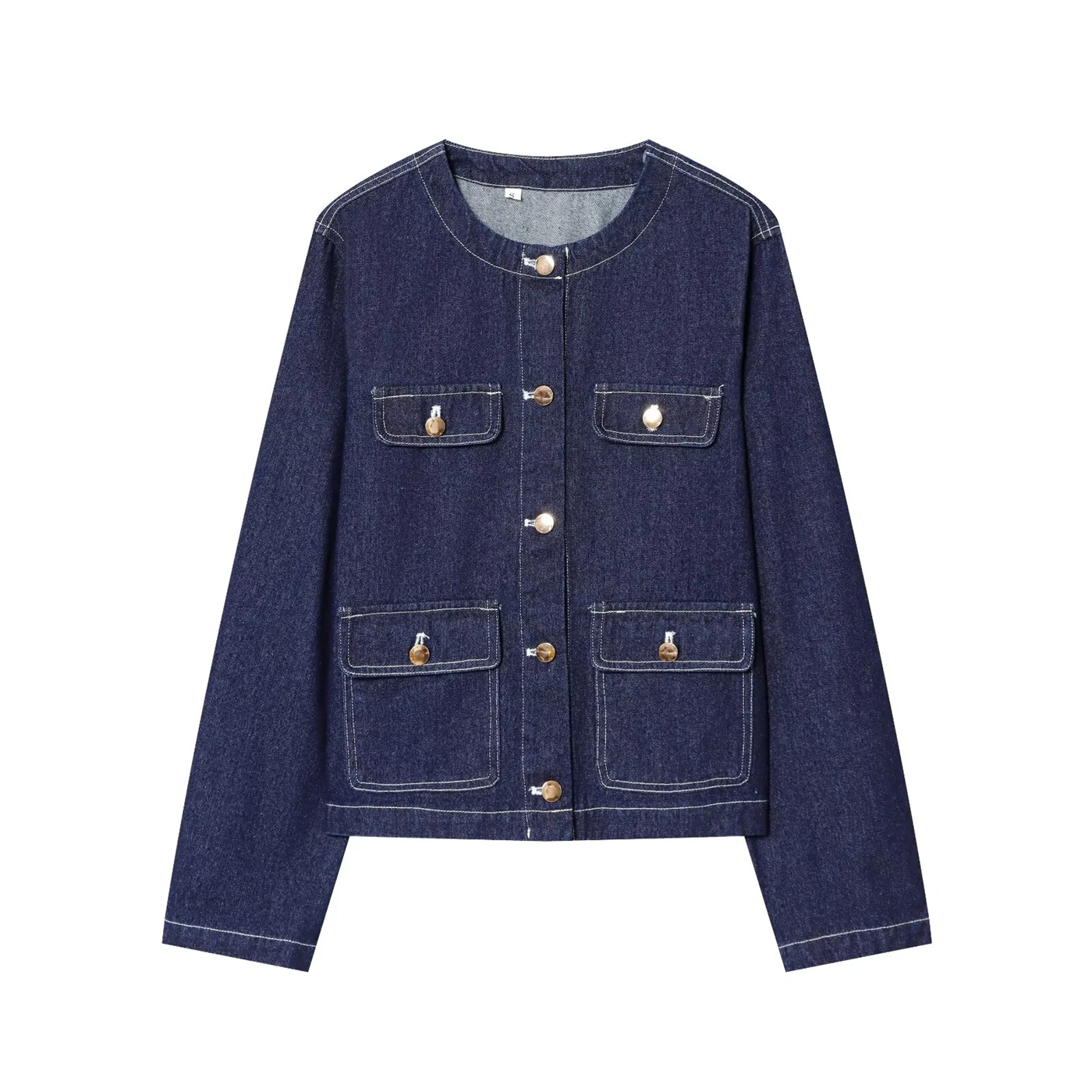 

Ladies Denim Jacket Tops 2025 New Women's Women Fashion Collarless Denim Jacket