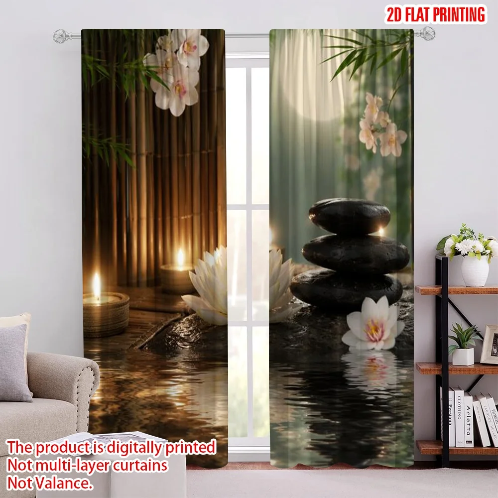 2D flat printing 2pcs Curtain Curtains Zen Spa Serenity Digital Printed Polyester Drapes Family Party Use for Indoor