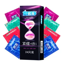 24Pcs Super Tight Long Lasting Hyaluronic Acid Condom Delay for Men 4-in-1 Style Natural Penis Sleeve Adult Products Sex Toys