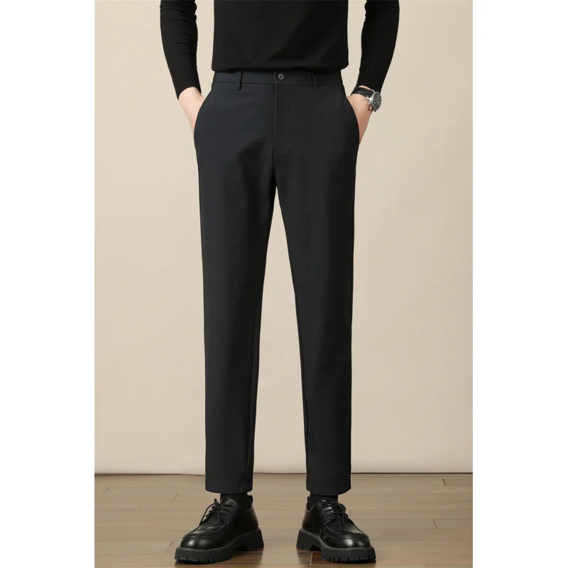 GIOIOMen's suit pants，2025Spring and Summer New Ice Silk Thin Slim Korean Style Cropped Casual Pants，Fashion Draping Men's Pants