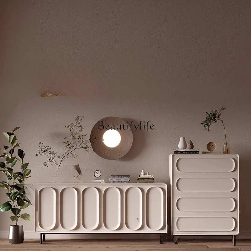 

Cream side cabinet, living room against the wall storage, household storage entrance, minimalist light luxury entry cabinet