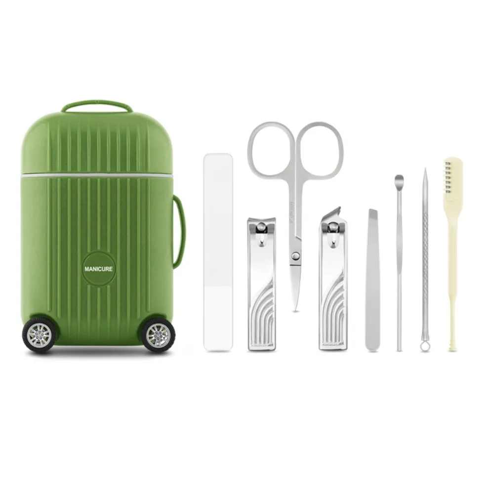 

8pcs Portable Manicure and Pedicure Tool Set Stainless Steel Mini Travel Nail Cutter Set Tweezers Suitcase Storage Box