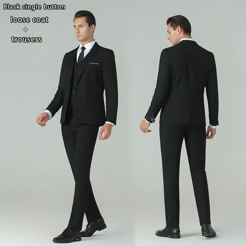Costume formel pour homme grande taille, 2 pièces, blazer slim à revers cranté uni et pantalon, tenu