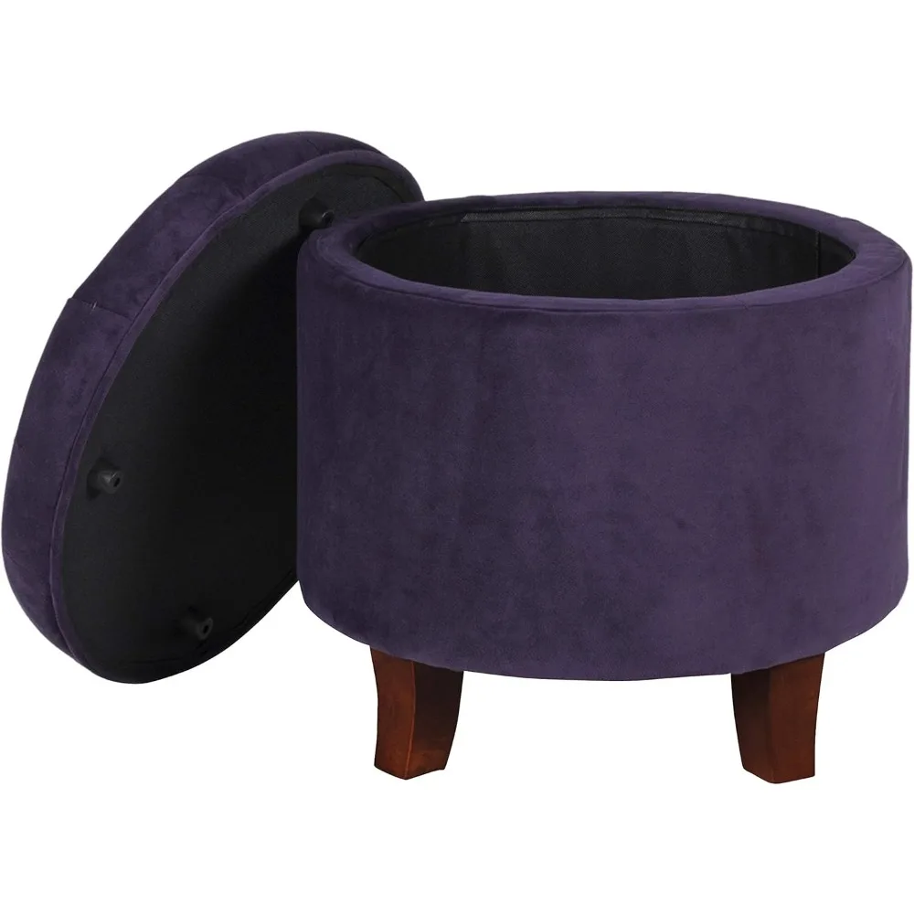 HomePop Home Decor | Upholstered Round Velvet Tufted Foot Rest Ottoman | Ottoman with Storage for Living Room & Bedroom | Decora
