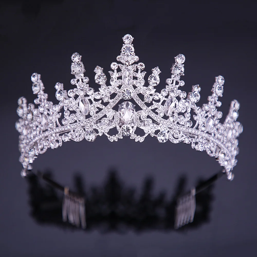 DIEZI Baroque 6 Colors AB Crystal Crown Tiara For Women Wedding Party Bride Headwear Hair Dress Accessories Rhinestone Tiaras