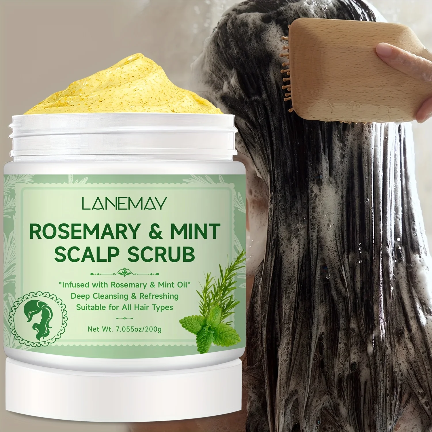 Rosemary & Mint Scalp Scrub - Deep Cleansing, Gently Massage the Scalp, Strengthen Hair Roots - Suitable for All Hair Types