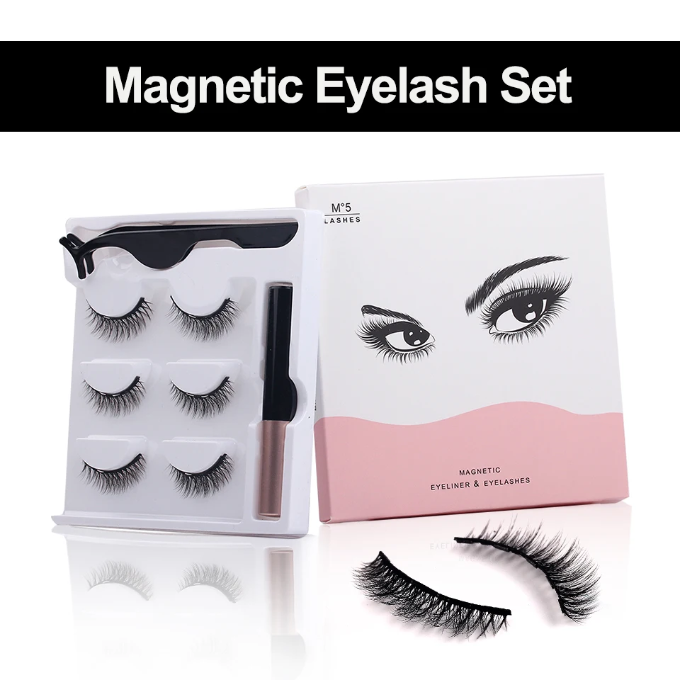 3 paar magnetische wimpers mix stijl 3D valse wimpers waterdichte vloeibare eyeliner set met pincet Cilios Magneticos make-up tools