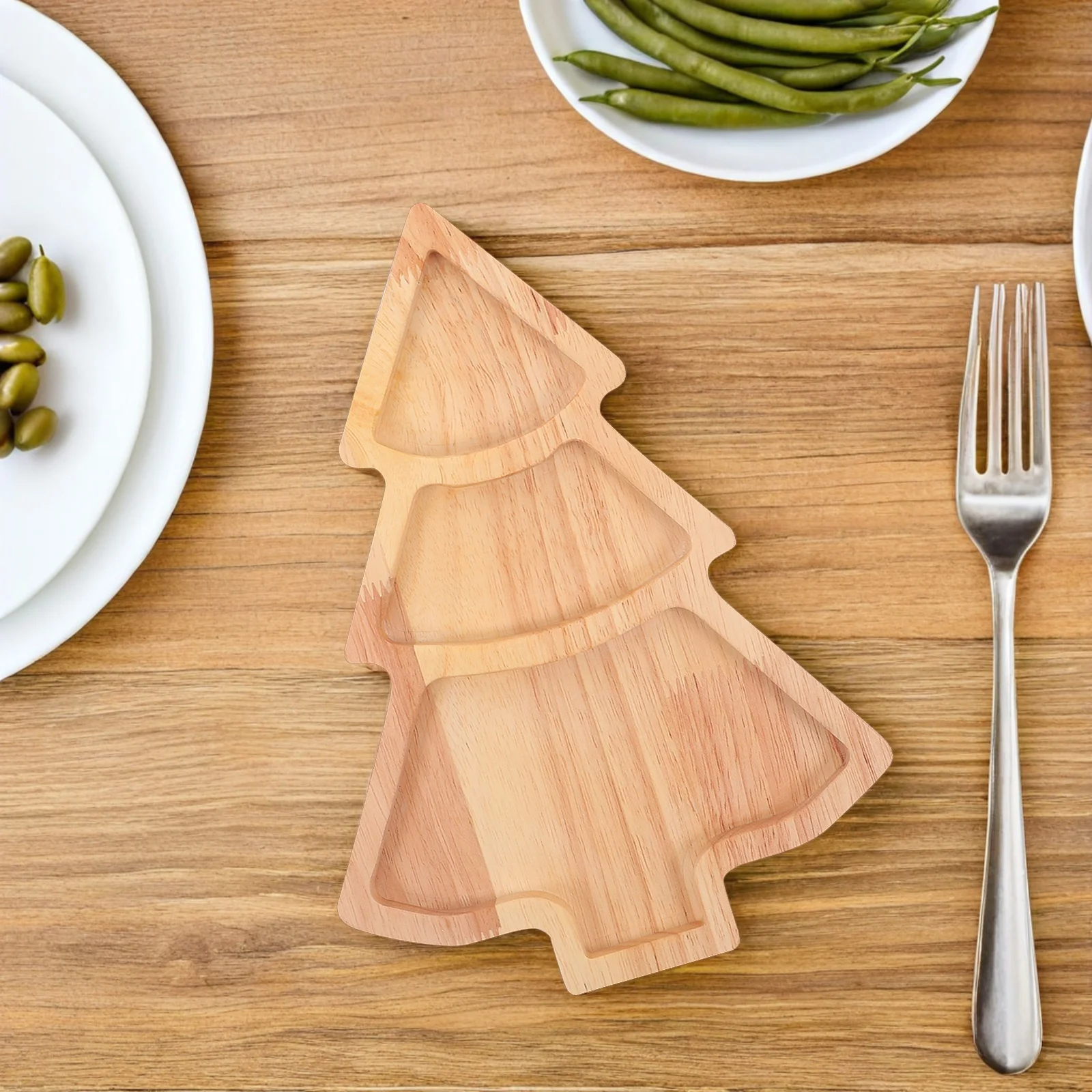 Два праздничных подноса в форме ёлки, деревянные
