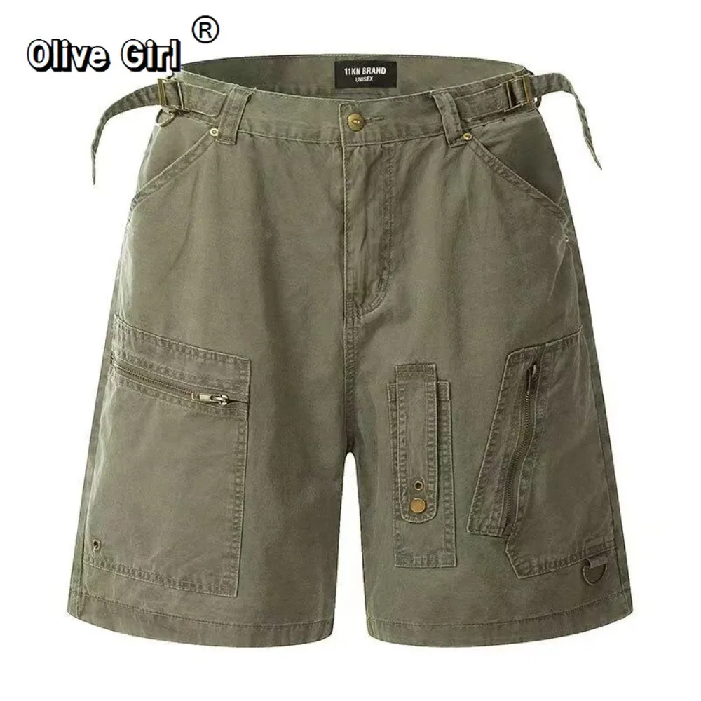 Olivegirl Y2k Cargo Jeans Harajuku Baggy Wide Leg Denim Trouser Japanese Men Women Knee Length Shorts Pants Vintage Oversize