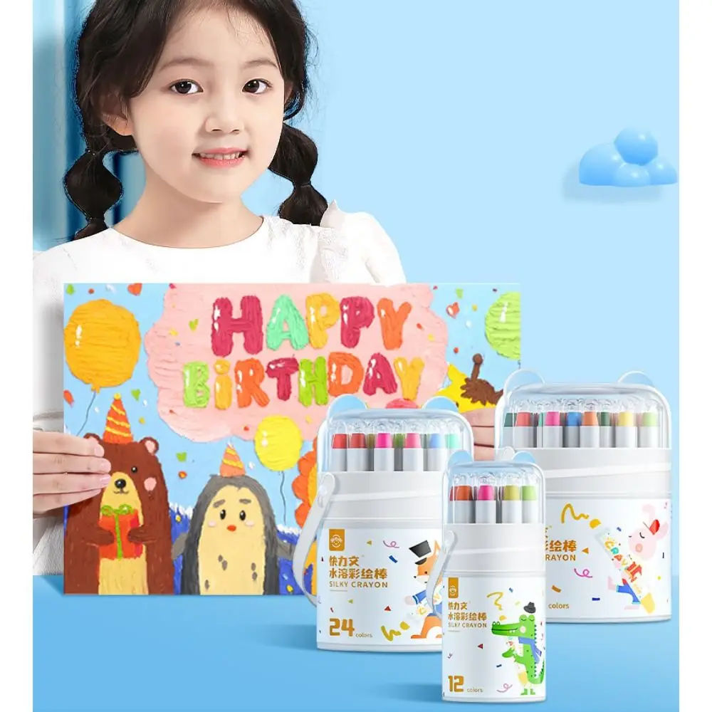 

12/24/36/48Colors High Quality Washable Oil Pastels Not Dirty Hands Erasable Painting Tools With Storage Box Wax Pencil Baby