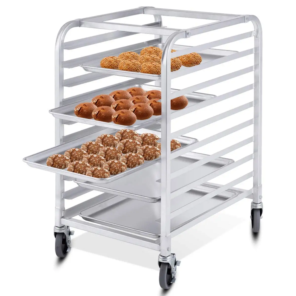 10 Tier Aluminum Bakery Rack Home Commercial Kitchen Bun Pan Sheet Rack Mobile Sheet Pan Racking Trolley Storage Cooling Rack