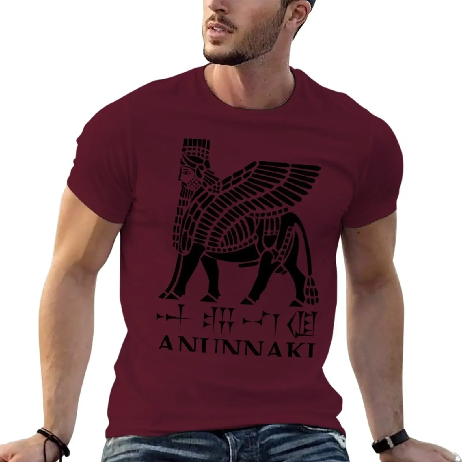 New Anunnaki, Lamassu Cuneiform fashion Text sublime Hot Sale manchampion heavyweight Round Neck Informal streetwear manga style