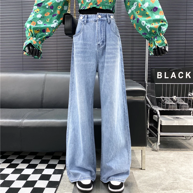 

New Brand Original Design Vintage Frosted Denim Daddy Pants 2022 Button Adjustable High Waist Straight Tube Wide Leg Trousers