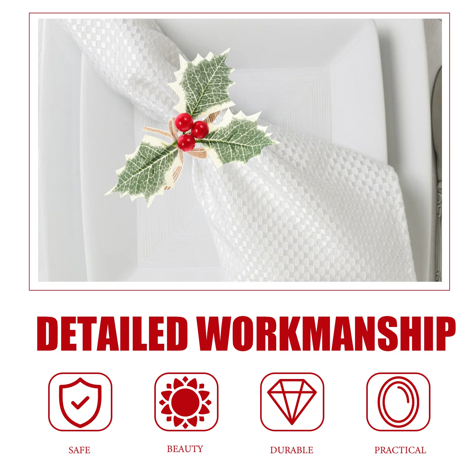 

6Pcs Christmas Napkin Holders Simulated Green Leaves Berry Design Party Decor for Dining Table Holiday Event Xmas Napkin Rings