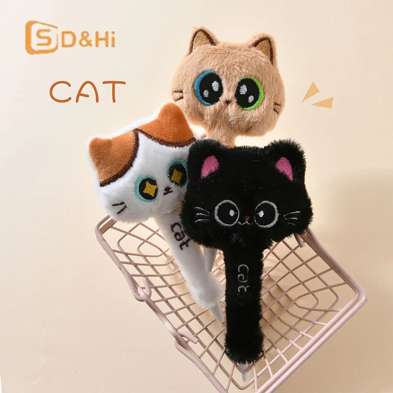 

Creative Cute Cat Style Plush Gel Pens 0.5mm Black Quick-drying Click Pen For School Office Writing & Signature Stationery Gifts