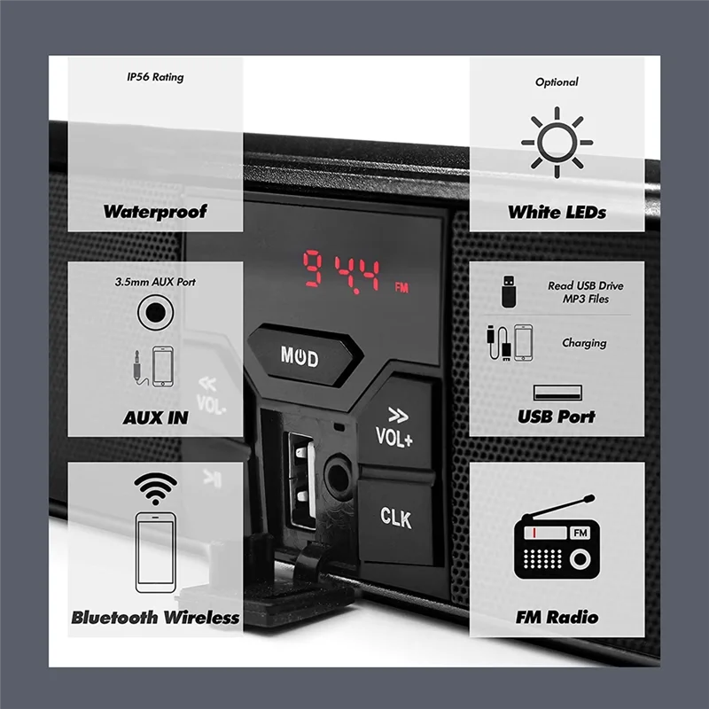 

Speaker Subwoofer Bluetooth Player With USB AUX-In FM Radio IP56 Waterproof Modified Loud Volume