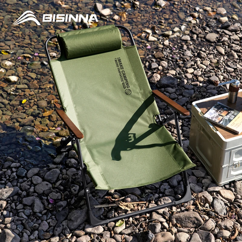 BISINNA Camping Folding Chair Adjustable Armrest Portable Relaxing Chair With Detachable Pillow for Beach Travel Hiking