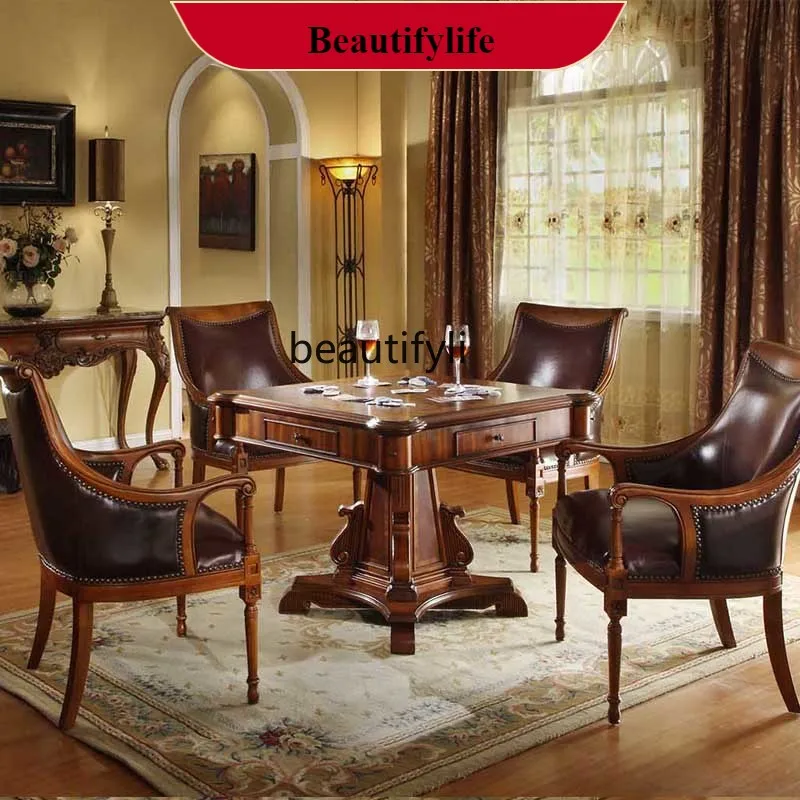 

Classic American Villa Luxury Automatic Mahjong Table Solid Wood Carving Poker Table Leisure Entertainment Table G1218