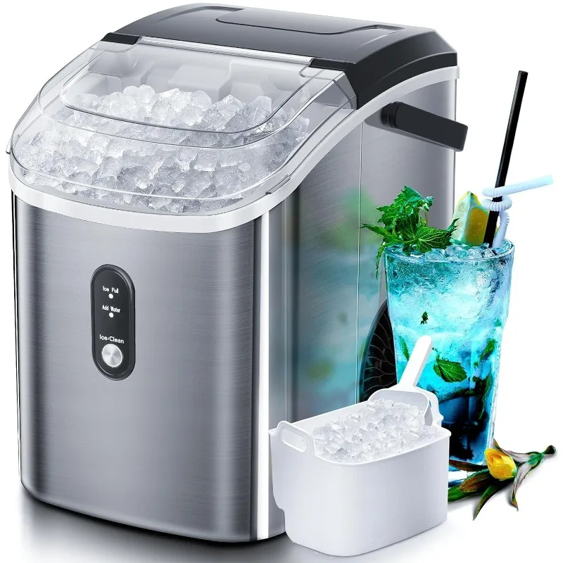 Nugget Countertop Ice Maker, máquina portátil do seixo, gelo mastigável macio, colher de gelo, auto-limpeza, 34Lbs/24H