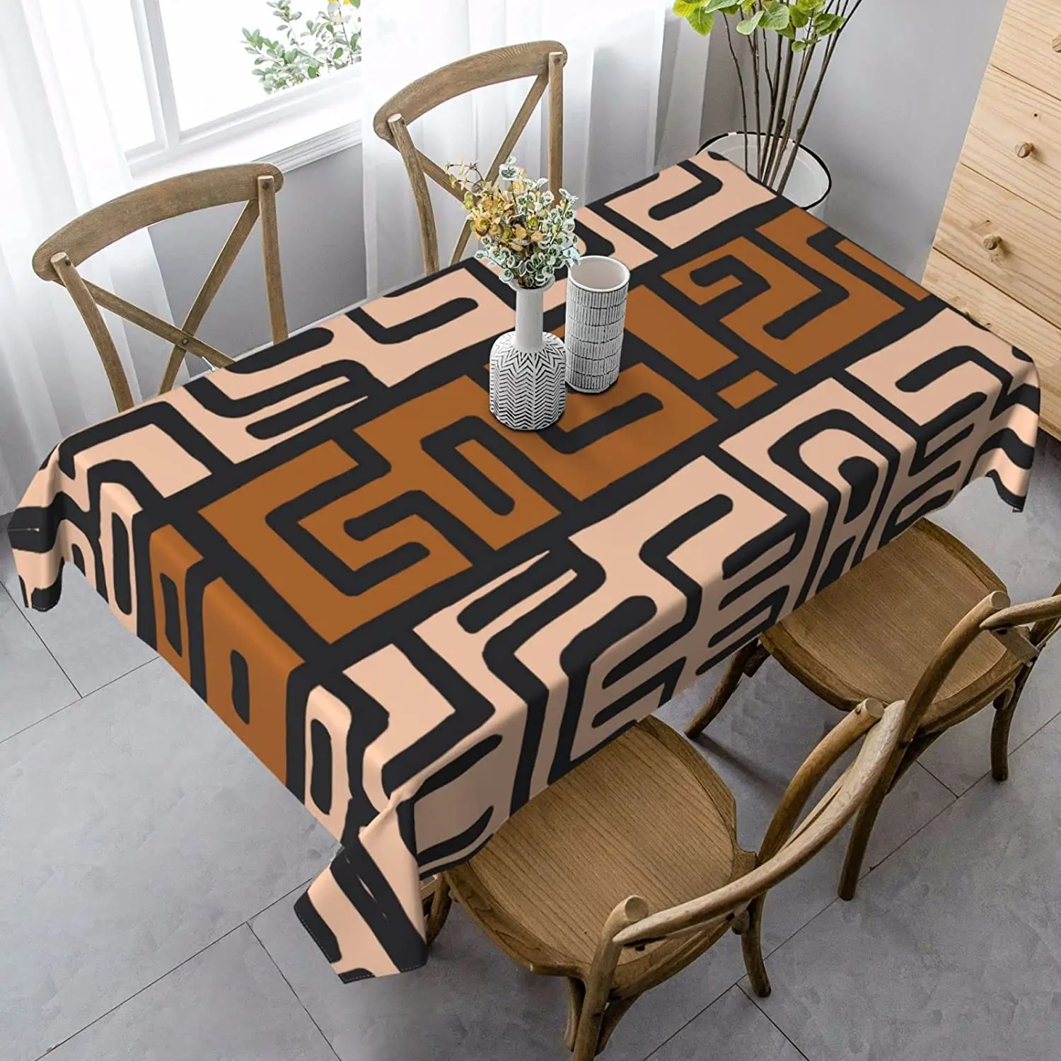 African Boho Brown Rectangle Tablecloth Farmhouse Dining Table Decor Reusable Waterproof Table Covers Wedding Party Decorations