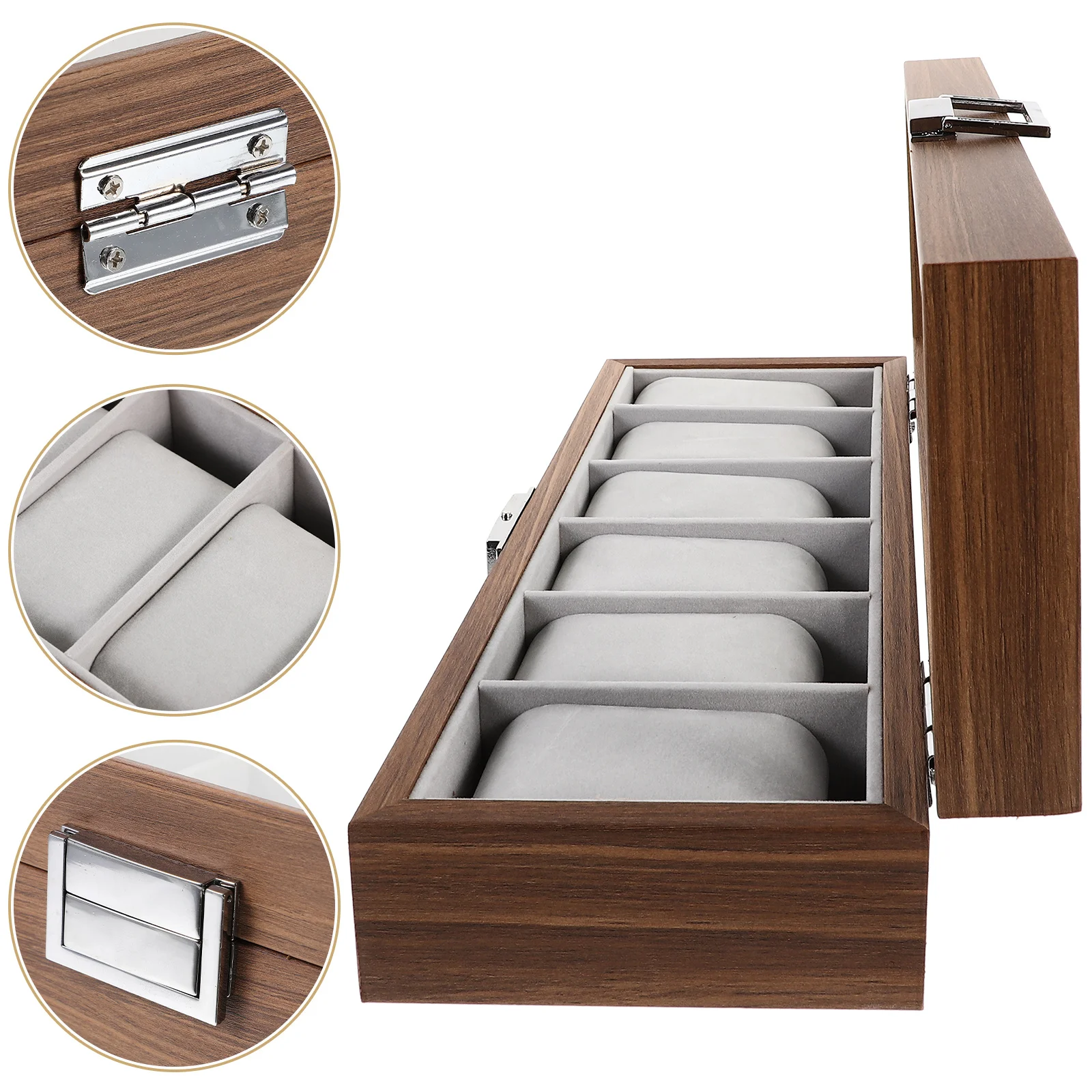 

6 Slots Watch Storage Box Walnut Wood Pattern Durable Craftsmanship Protect Dust Scratches Display Home Jewelry Shop Organizer