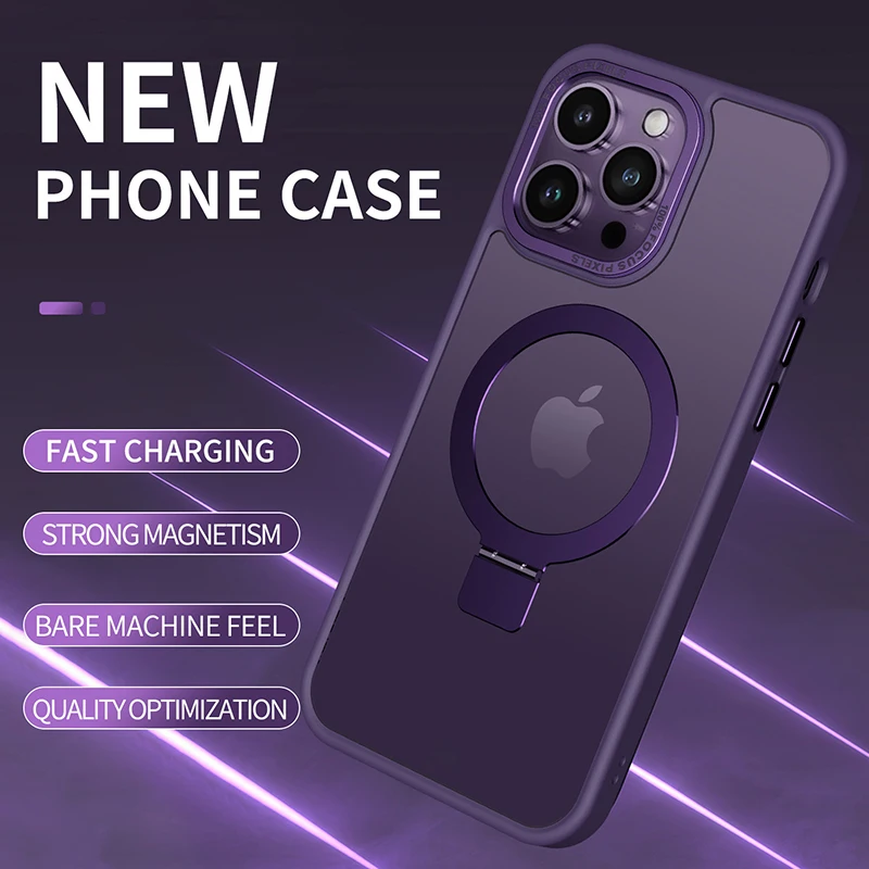 Магнитный металлический чехол со скрытым кронштейном для iPhone 11 12 13 14 Pro Max 14 Plus, защитный чехол для телефона с поддержкой беспроводной зарядки