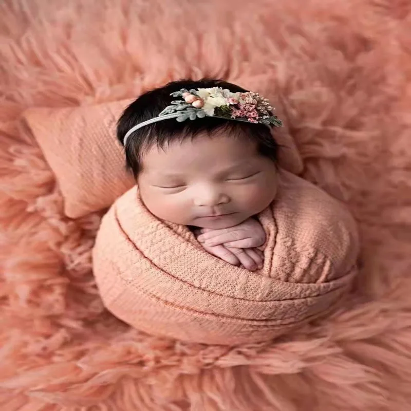 Set di Accessori per Fotografia Neonatale: Fascia Intrecciata in Spandex e Cuscino per Posare, Set Texture per Avvolgimento Neonato