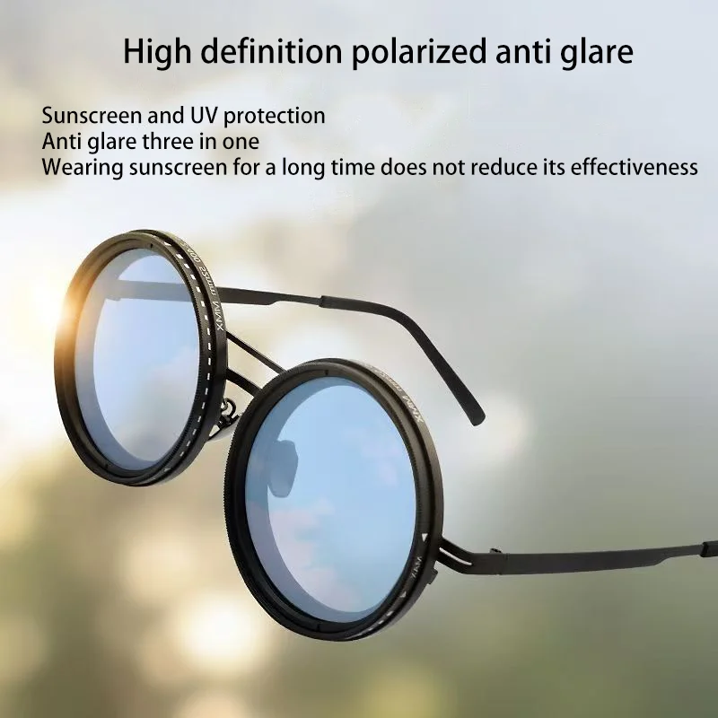 ND9 Adjustable Dimming Sunglasses Dirt Bikes Glasses Retro Round Men's Outdoor Fishing UV Resistant HD Polarized Sunglasses