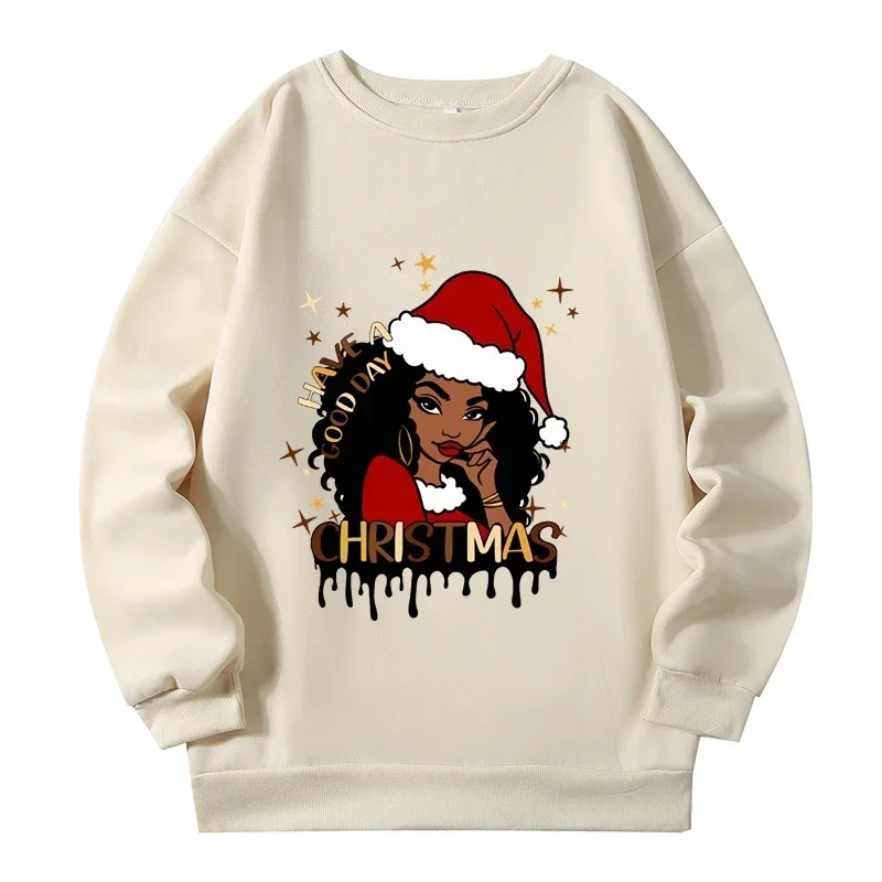 Christmas Girl Plus Size Sweatshirts with Print Autumn Winter All-match Female Sweatshirt American Street Style Y2k Clothing