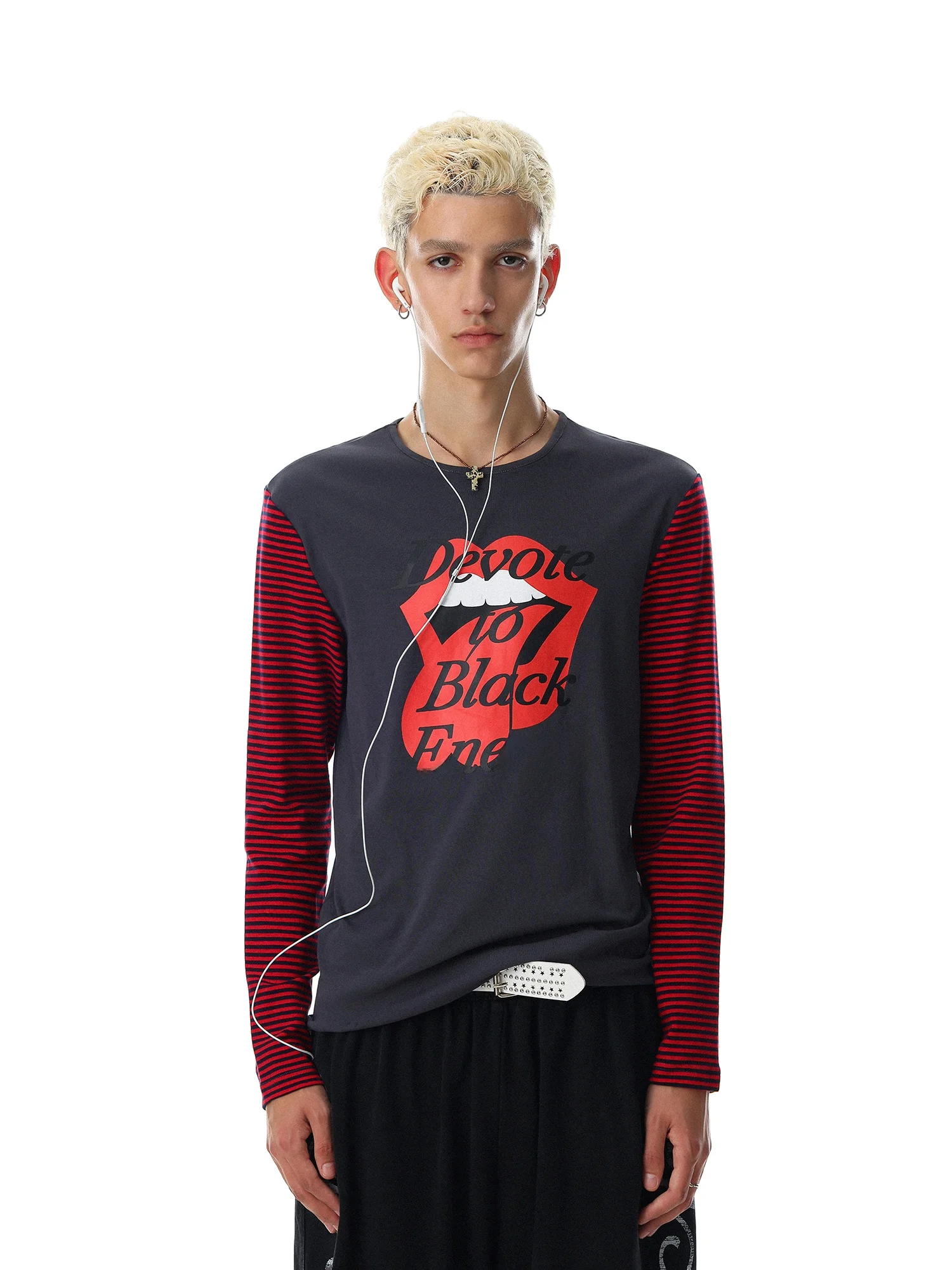 MRNEARLY American Retro Long Sleeve T-Shirt Unisex Patchwork Color Block Striped round Neck Top Skin-friendly Breathable Cott...