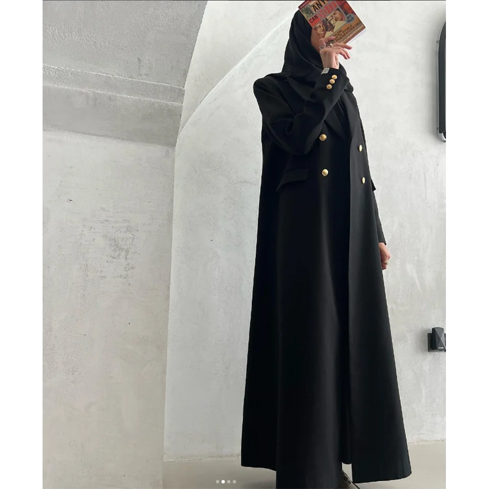 Black And White Women Long Jacket Slim Double Breasted Female Daily Coat Formal Ankle Length Dress jaqueta feminina