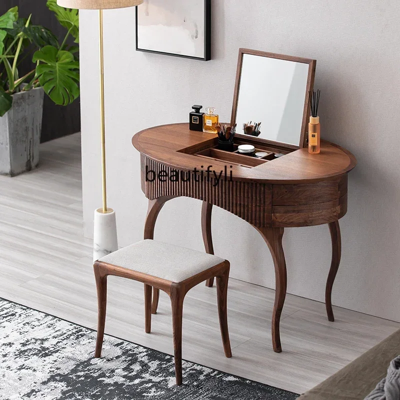 

lNorth American Black Walnut All Solid Wood Dressing Table Italian Nordic Simple Makeup Table
