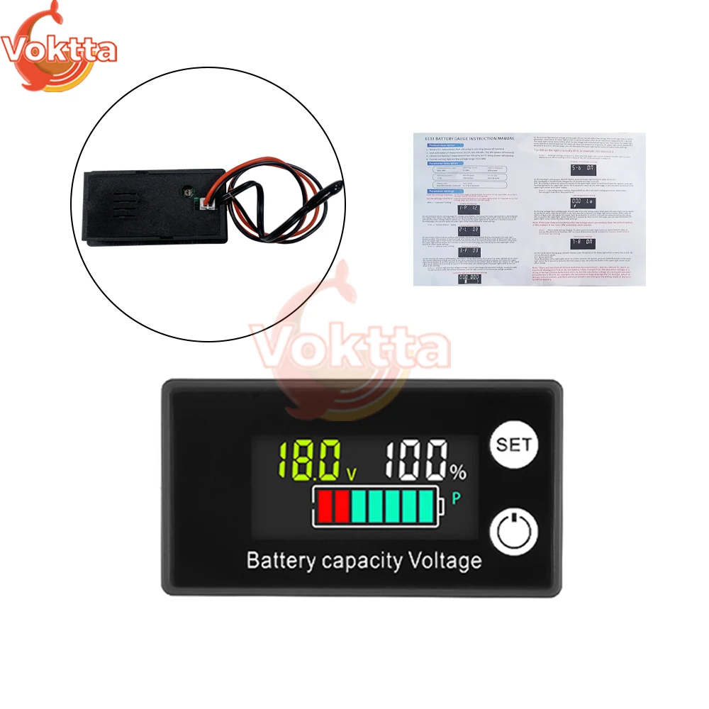 LCD Digital Battery Capacity Indicator, Power Meter, Chumbo-ácido, Lithium, LiFe, PO4, Testador de tensão para carro, Motocicleta, 6133A, DC 8-100V