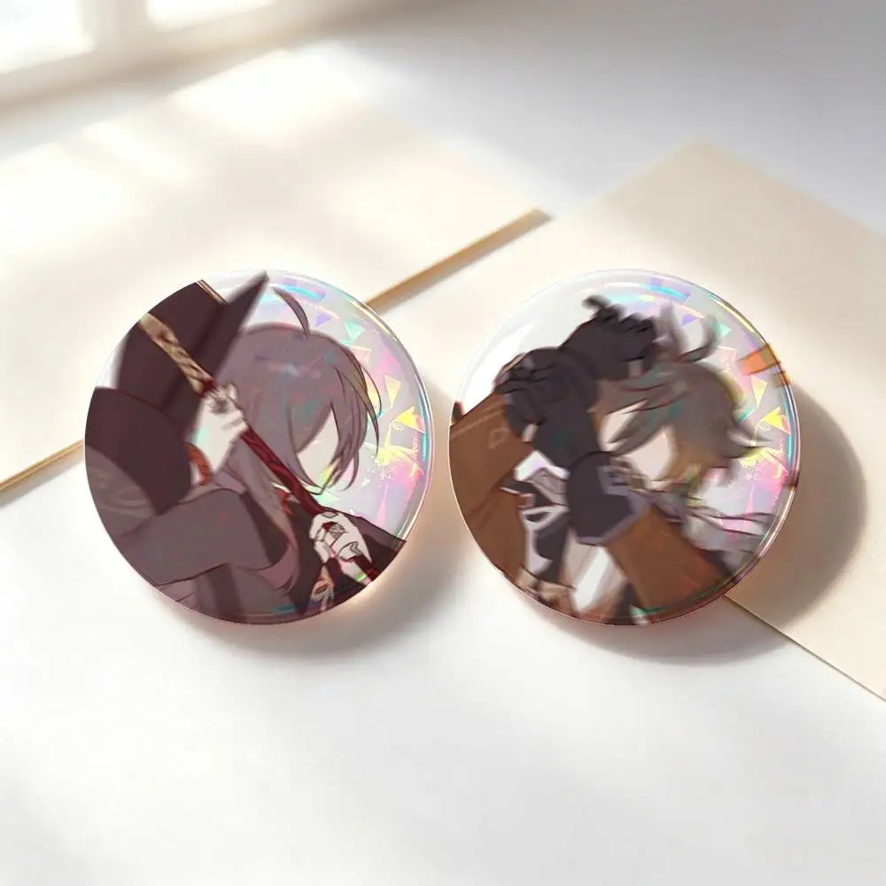 Hu Tao And Zhongli Genshin Badges 25 32 44 58 75 Mm Round Cosplay Pin Bag Decor Fans Collect Friends Gifts Brooch Souvenir