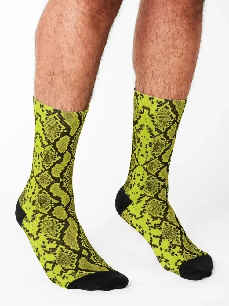 Snake Skin - Neon Green Socks bright garter Climbing golf with print Luxury Woman Socks Men's