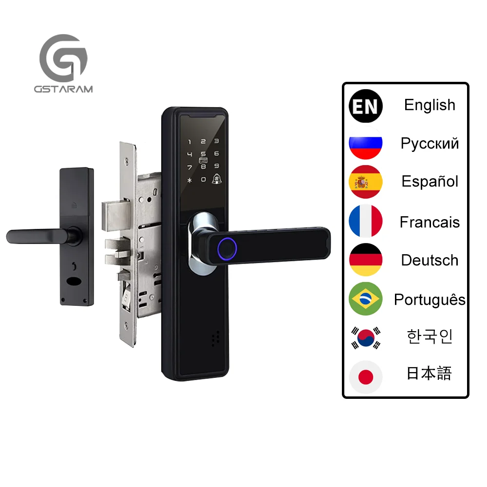 Multilingual Biometric Fingerprint Smart Door Lock Password RFID Electronic Digital Lock Keyless Entry Door lock for Home Office