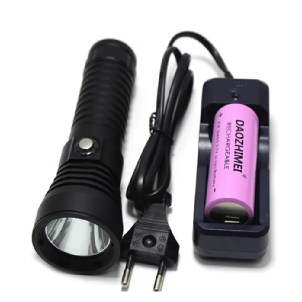 Diving Flashlight 5000LM L2 LED Underwater Torch Waterproof Lamp White Light Diving Scuba Torch + 26650 Battery + Charger