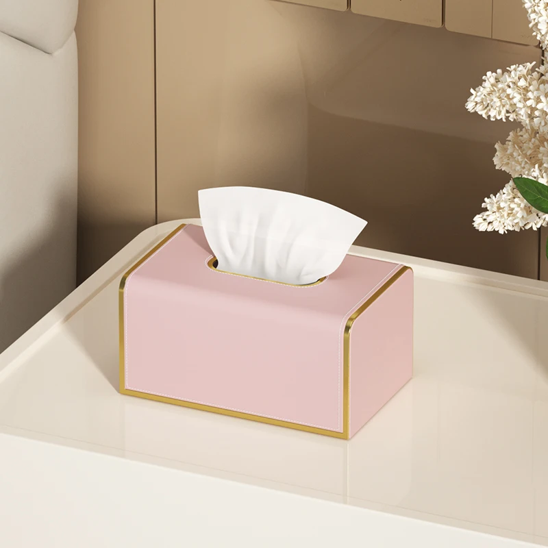 

Pink high appearance level light luxury leather tissue box used in hotels, restaurants, living rooms, offices, princess rooms