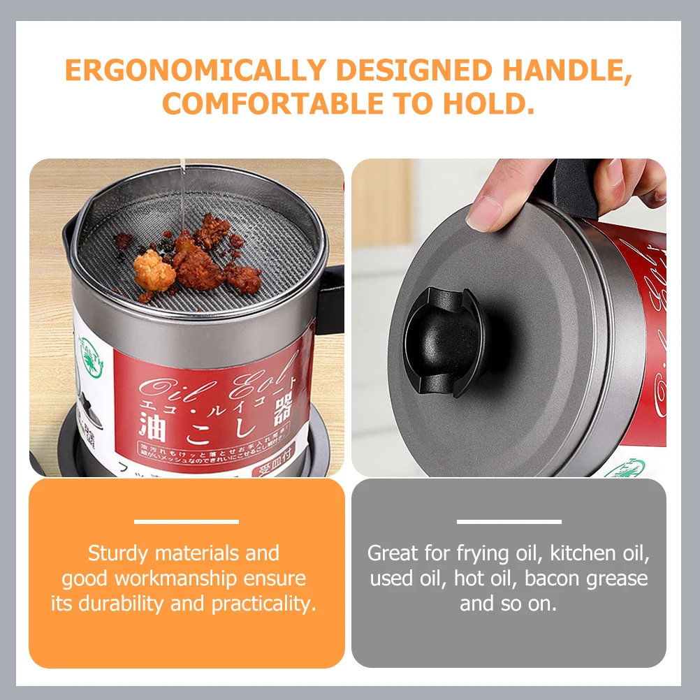 

Stainless Steel Oil Filter Pot 1 4L Bacon Grease Keeper Cooking Oil Container Kitchen Strainer Anti Scald H