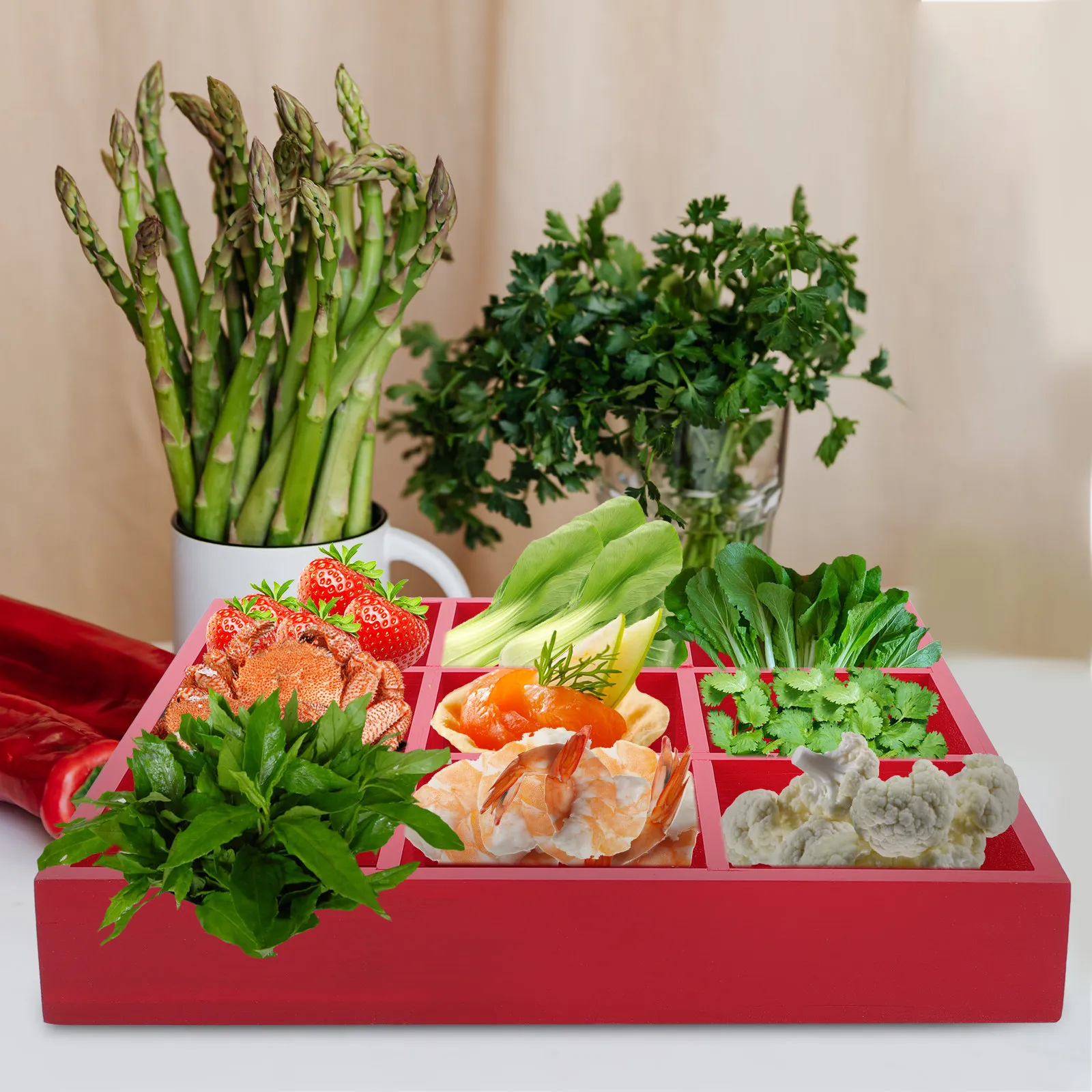 

1Pcs Vegetable Platter Bamboo Tray with Compartments Multi-Grid Food Storage Dish for Fruit Vegetable Snack Serving Home Use