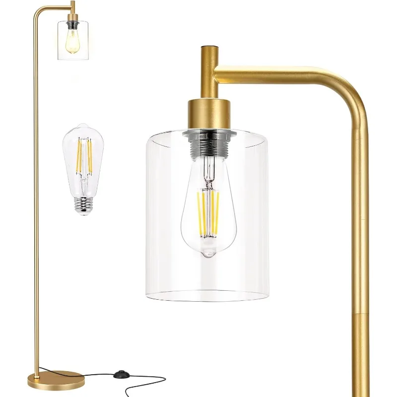 

Floor Lamps for Living Room - Industrial Standing Lamp with Glass Shade, Modern Gold Floor Lamp with LED Bulbs, Farmhouse Floor