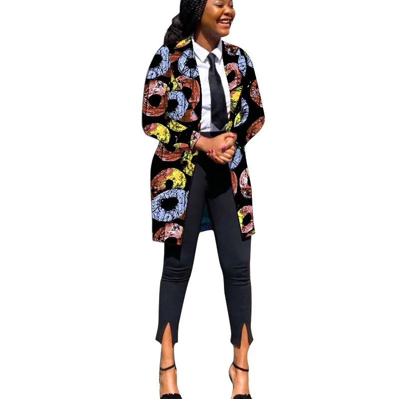 African Fashion Women\'s Blazer Colorful Print Long Suit Jackets For Office Lady Over Size S-6XL