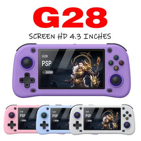 G28 레트로 핸드 헬드 비디오 게임 콘솔 64GB 4.3 인치 MIPI 화면 휴대용 Linux 시스템 포켓 플레이어, 128GB 20000+ 게임