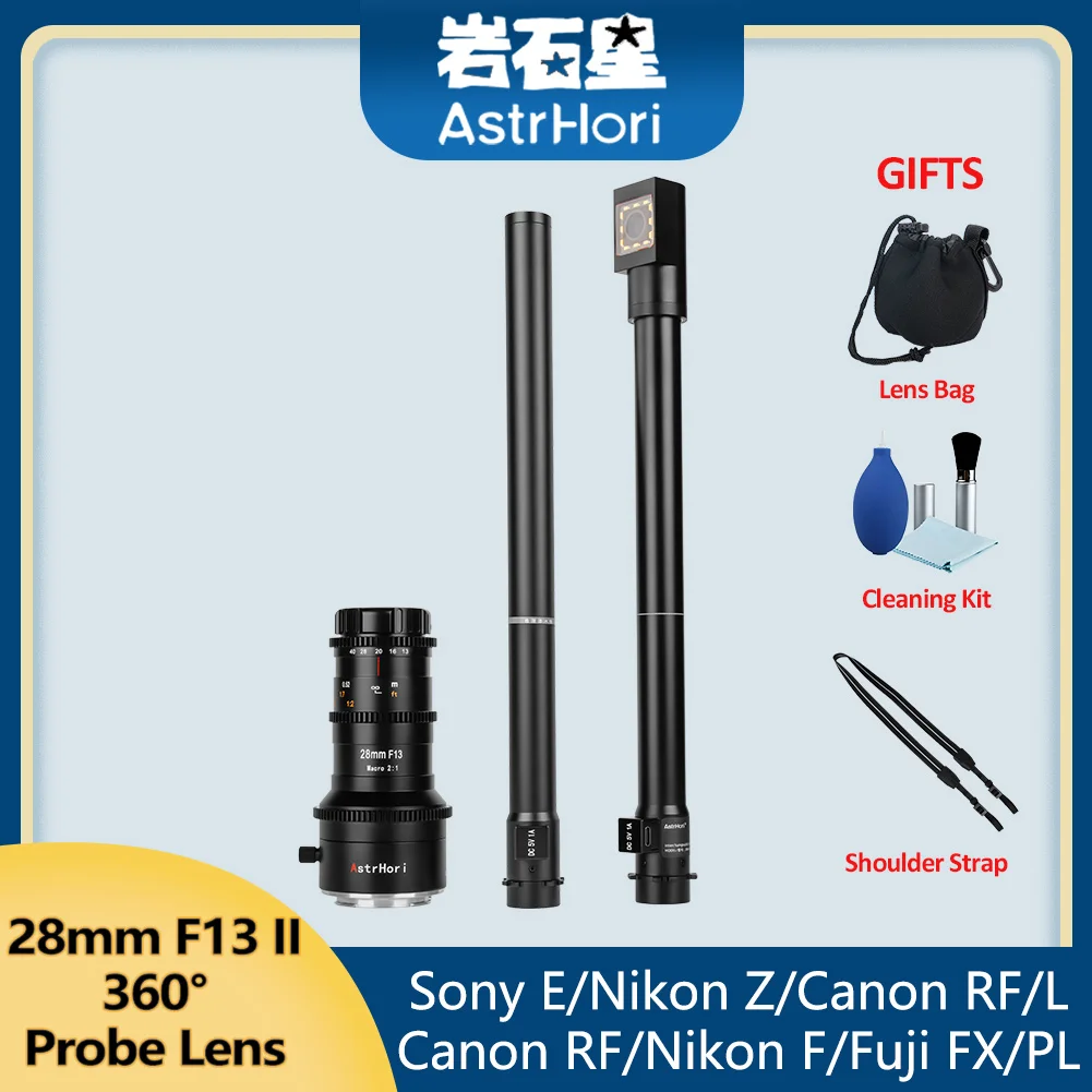 

Линза с зондом AstrHori 28 мм F13 360 °, Супер Макро заполняющий свет для Sony E Nikon Z Canon RF Leica L Canon EF Nikon F PL Fuji X SLR DSLR