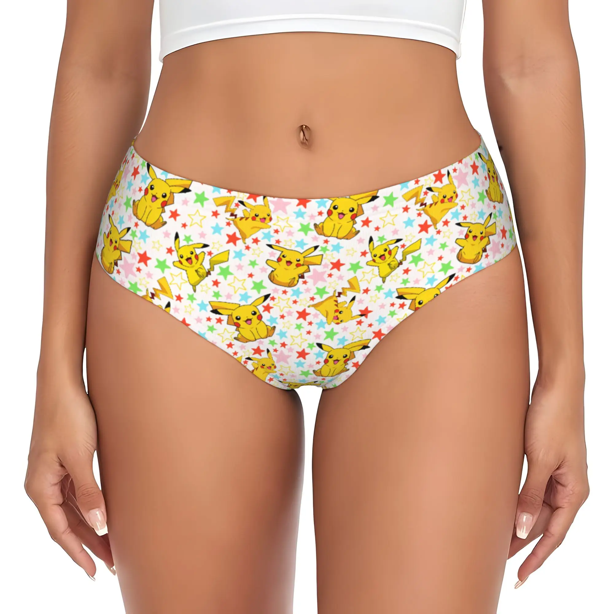 Braguitas Personalizadas de Pokemon P-Pikachu para Mujer, Ropa Interior Femenina Transpirable, Calzones Kawaii de Dibujos Animados