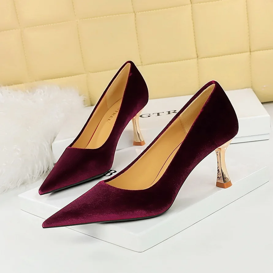 

Fashion And Minimalist Banquet Metal High Heels Xishi Suede Shallow Mouth Pointed Single Wedding Shoes Women Pumps туфли женские