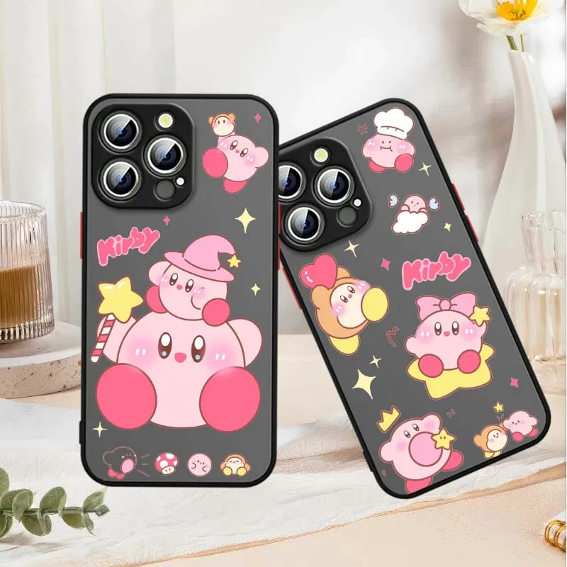 

k-Kirbys Cartoon Fashion Cute For Apple iPhone 16 15 14 13 12 11 XR XS X Pro Max Plus Mini Frosted Translucent Phone Case