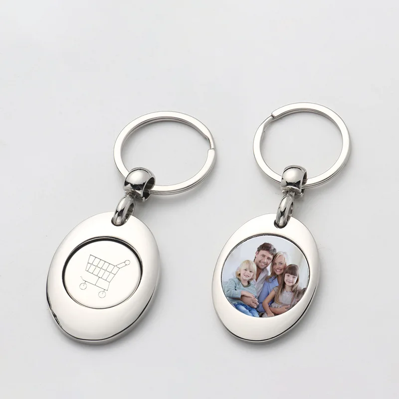 Universal Shopping Trolley Cart Token Keychain Sublimation Blank Key Token Keyring Charm Metal Pendant For Heat Transfer Print