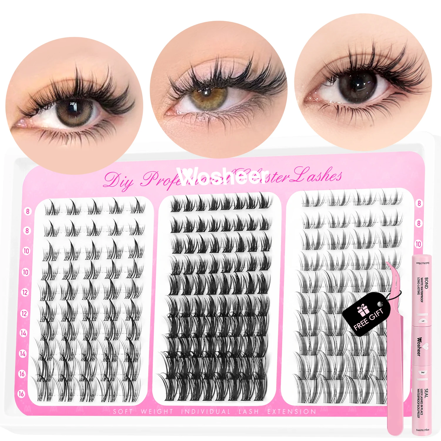 WOSHEER Cluster Lashes Kit Manga Lashes Natural Eyelash extension Cluster Cat Volume Individual Lashes Mixed Lashes