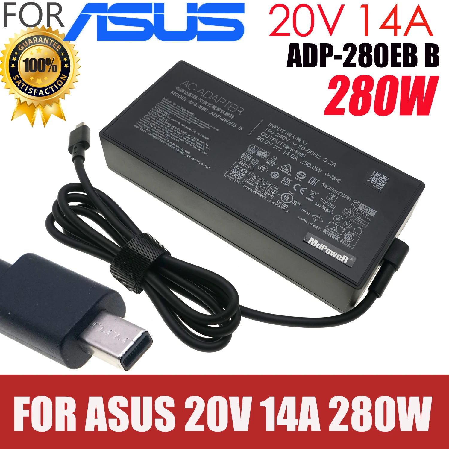 Adaptador de corriente CA ADP-280EB B 20V 14A 280W para portátil Asus TUF 6 Pro TX Gaming FA608PP 5Ai ADP-280EB F A22-280P1B fuente de alimentación